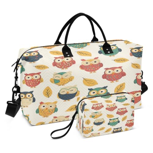 Sac de sport de natation hiboux art beige avec sac de rangement maquillage voyage