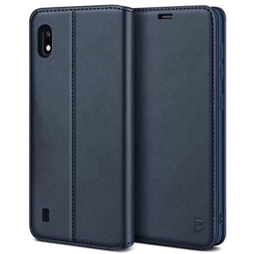 BEZ Handyhülle für Samsung Galaxy A10 Hülle, Premium Tasche Kompatibel für Samsung A10, Schutzhüllen aus Klappetui mit Kreditkartenhaltern, Ständer, Magnetverschluss, Blaue Marine