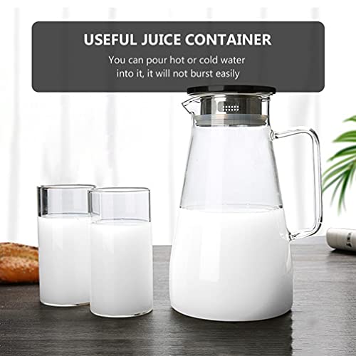 Cabilock Jarra de vidro transparente para bebidas, jarro de água fria com tampa de aço inoxidável pa