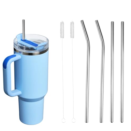 Stainless Steel Straw Replacement for Stanley Quencher H2.0 Tumbler 40oz, 4pcs Reusable Metal Straws with 2 Cleaning Brush Compatible with 40oz Stanley Cup Tumbler|BPA-Free