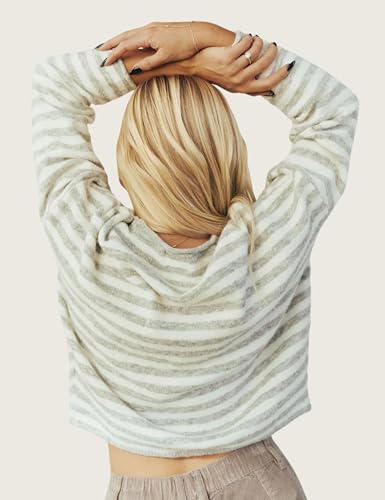 Esmeling Women's Crew Neck Casual Cardigan Sweater Open Front Wavy Long Sleeves Cropped Knit Outerwear3