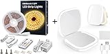 Warm White Led Strip Light with RF Remote Full Kits Bundle with Portable Compact Makeup Mirror with Lights and Magnification