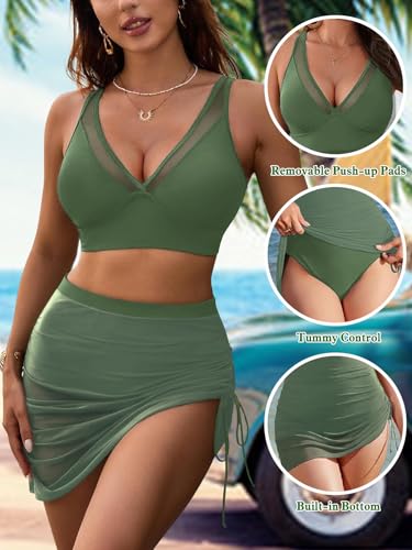NTSWZYS Women's High Waisted Bikini Sets Mesh Swim Skirt Tummy Control Swimsuits 2 Piece Bathing Suits2