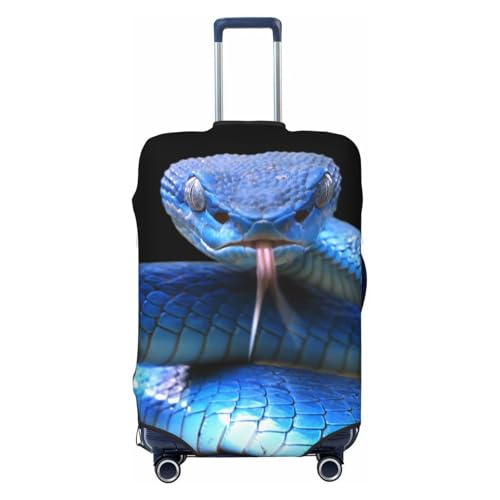 Blue Viper Snake Print Luggage Cover For Suitcase,Washable Elastic Travel Suitcase Protector With Zipper Closure And Bottom Buckle – Fits 18-32