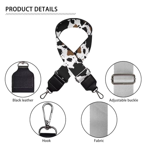 Image of Coldinair Black Brown Cow Print Purse Straps Replacement Wide Crossbody Bag Strap Adjustable Wide Guitar Straps for Handbags Luggage Strap