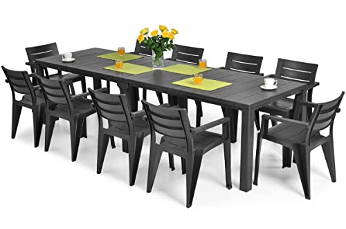 ML Furniture Ltd Garten-Essgarnitur Keter Julie, Gartenmöbel Set für 10 Personen, Tisch und Stühle, Gartenlounge, Terrassenmöbel Farbe: Graphit Cover