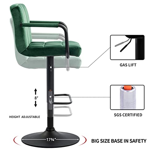 Furnimart Adjustable Bar Stool Swivel Barstools Set Of 2 Counter Stools With Armrest And Footrest Upholstered Bar Chairs For Kitchen And Dining Room (Velvet-Darkgreen) #TOP3