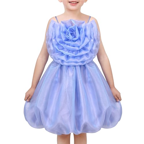 Sunny Fashion Girls Dress Rose Flower Ruffle Spaghetti Strap Princess Party