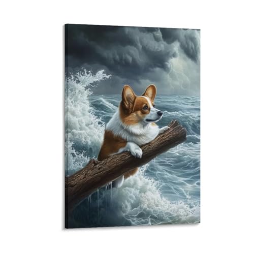 Décoration murale corgi en peinture sur toile pour embellir votre couloir