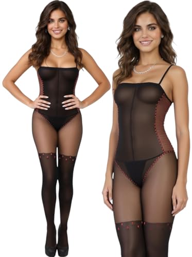 Image of ToBeInStyle Women's Assorted Bodystocking Sheer Opaque or Fishnet Crotchless Lingerie Bodysuit