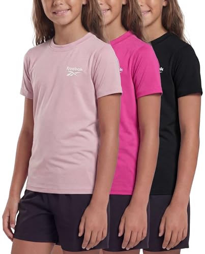 Image of Reebok 3 Pack: Girls Short Sleeve Rashguard Swim Shirt UPF Sun Protection UV SPF Athletic Beach Pool Kids Teen Tween 6-16
