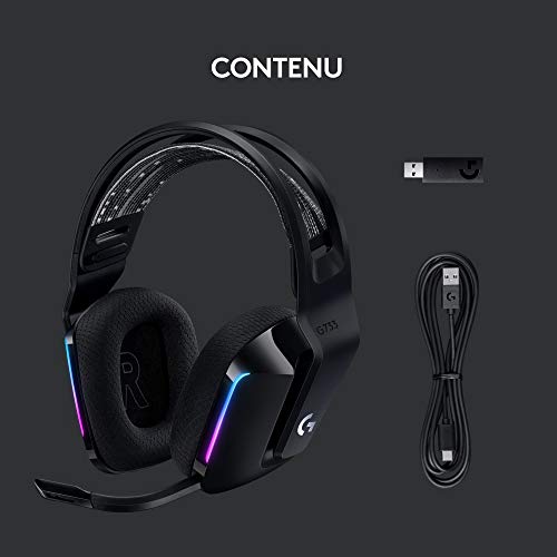 Logitech G G733 Casque Gamer Sans Fil LIGHTSPEED avec Bandeau de Suspension, LIGHTSYNC RVB, de Micro Blue VO!CE, Transducteurs Audio PRO-G, Ultra-Léger, Batterie 29h, Portée de 20m, PS4, PS5 - Noir