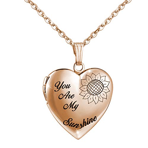 Youfeng You Are My Sunshine Necklace Sunflower Locket Necklace That Holds Pictures Heart Locket Pendant Gifts For Girls (Rose Gold Sunflower Locket) #TOP24