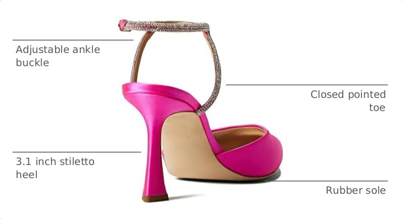 Image of Coutgo Women Rhinestone Heels Kitten High Satin Pumps Pointed Toe Sparkly Sexy Wedding Dress Shoes