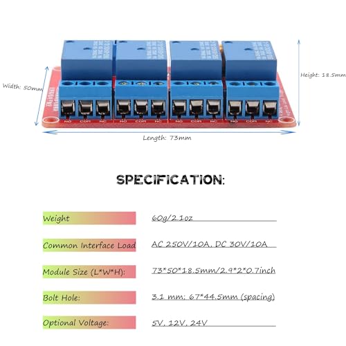 Uadme 4 Kanal Relais Modul, DC 12V Relaismodul mit Optokoppler Isolation High und Low Pegel Trigger, Elektronisches Relais Optokoppler Relaismodul, Starke Fahrfähigkeit