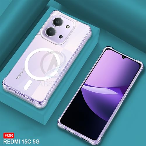 Image of AESTMO Clear Back Cover for Redmi 15C 5G / Poco C85 5G | 360 Protection | Transparent Back Cover for Redmi 15C 5G (PC + TPU, Compatible with MagSafe Accessories, Transparent Bumper)