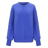 Cihdmfb Jersey para mujer, estilo vintage, monocolor, informal, suelto, para otoño e invierno, cuello redondo, manga larga, de punto grueso, suave, jersey cálido, para exteriores, D azul., XXXXL