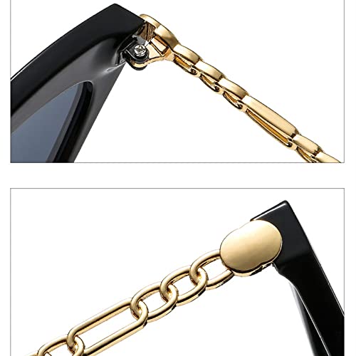 Lunettes de soleil œil de chat haut de gamme à chaîne et monture concave chic