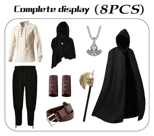 Image of 8 Pcs Medieval Costume for Boys Renaissance Viking Pirate Tunic Outfit for Kids