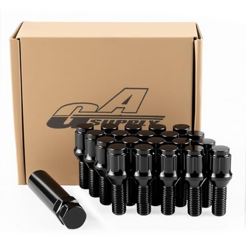GAsupply M12x1.5 Lug Bolts 28mm Shank Fit for BMW BMW 3 7 Series M5 M6 Z3 Z4 Z8, Black 12x1.5 Spline Lug Bolt Stock Stud Cone Seat, 20pcs +1pcs 3/4
