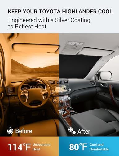 Image of Proadsy 2026 Upgrade Windshield Sun Shade for Toyota Highlander 2008-2013 Foldable Front Sunshade Protector Sun Visor Blocks UV Rays Keep Car Cooler