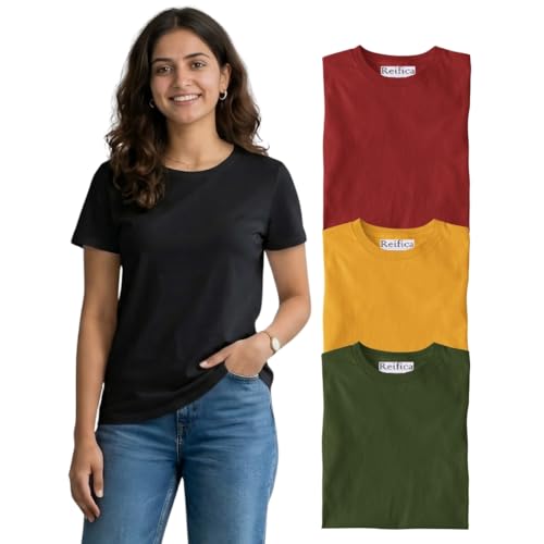 Image of Reifica Women's Plain Half Sleeve T-Shirt Combo Pack of 4