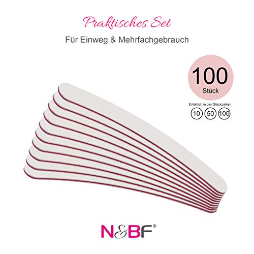 N&BF 50er Set Profi Nagelfeile gebogen | Formfeile für Gel- und Naturnägel | Weiß | Körnung 100/180 Sandpapier | Einweg… – Bild 6
