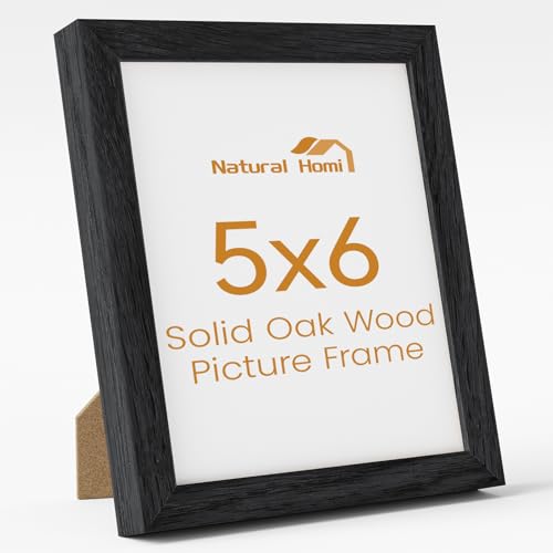 Image of 5x6 Picture Frame,Solid Oak Wood 5 inchx6 inch Photo Frame, Black Color Tempered Real Glass 5 by 6 Wooden Frames with No Mat,6x5 Picture Frames for Wall or Tabletop Display