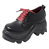 Women's Leather Platform Oxford Shoes Fashion Round Toe Chunky Wedge Heel Lace-Up Casual Loafers Suitable for Parties Dances Work (Black/b,10)