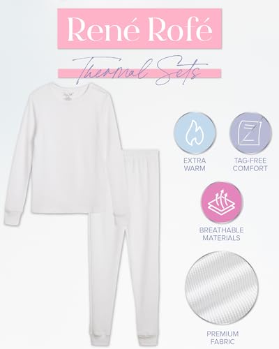 Rene Rofe Girls' Thermal Underwear Set - 2 Piece Waffle Knit Top and Long Johns (2T-16)2