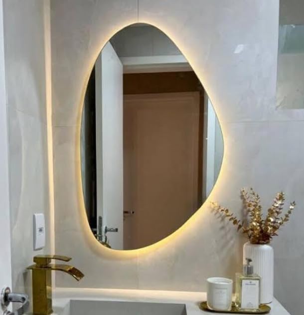 Cubas e Gabinetes, Espelho Orgânico Decorativo Lapidado com LED 7...