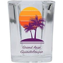 Grand Anse Guadeloupe Souvenir 2 Ounce Square Shot Glass Palm Design
