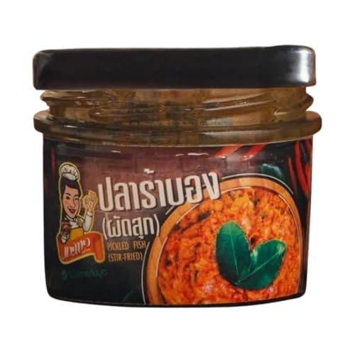 Mae Maew's Stir-Fried Fermented Fish Sauce Chili Paste - 100g (3.52 Oz.) - Delicious, Spicy, Packed in Glass Bottle with Vacuum-Sealed Lid - No Preservatives Added Mae Maew's Stir-Fried Fermented Fish Sauce Chili Paste - 100g (3.52 Oz.) - Delicious, Spicy, Packed in Glass Bottle with Vacuum-Sealed Lid - No Preservatives Added