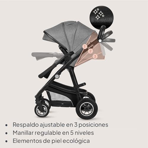 Miniatura 7 de Lionelo Bianka Cochecito De Bebé 3 En 1 22 Kg Portabebés 9 Kg Silla De Coche 13 Kg , Plegable, Sistema De Viaje Respaldo Ajustable Ruedas 360o Amortiguación, Capota Xxl, Carrito De Bebe Grey