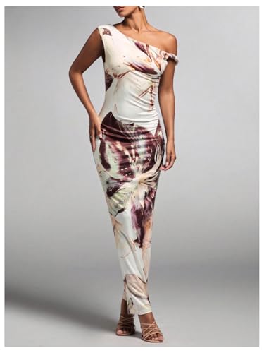 Image of GORGLITTER Women's Long Floral Dress Asymmetrical One Shoulder Sleeveless Bodycon Maxi Dress