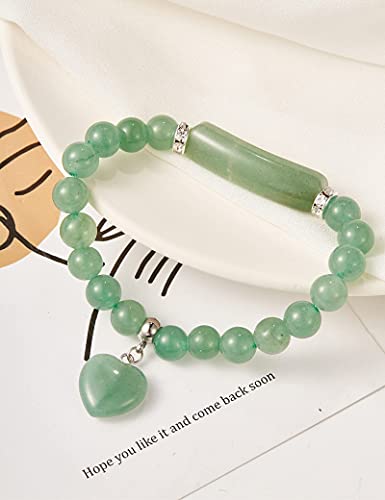 Aooh Natural Gemstone Healing Bracelet 0.31 Inch Stone Beads Chakra Crystal Heart Energy Stretchy Handmade Jewelry Women Men Girls Gifts… (Green Aventurine) #TOP4