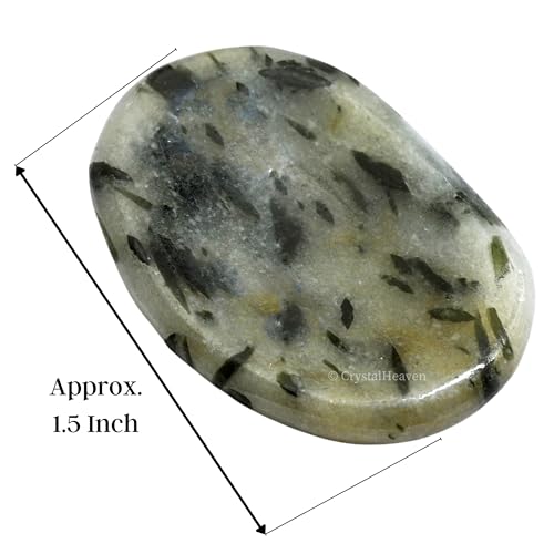 Image of Crystal Heaven Certified Green Tourmaline In Quartz Thumb Worry Pebbles Stones Anxiety Stress Relief Massage - Original Healing Gemstone Agate Rubbing Stone Yoga Meditation Spiritual Reiki Feng Shui