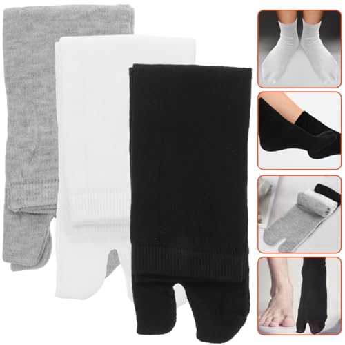 Toe Socks in Black, Grey and White, 3 Pairs, Polyester Cotton Blend, Separated Big Toe Design, Unisex Sizes 5-123
