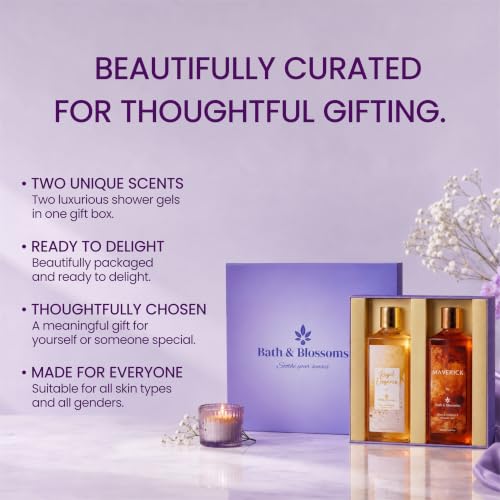 Image of Bath & Blossoms Maverick & Regal Elegance | Duo Shower Gel Collection | Bold Citrus & Spice meets Sweet Amber & Musk | 2 x 260 ml | Aloe Vera & Vitamin E | Vegan & Paraben Free | Premium Body Care | Luxury Gifting