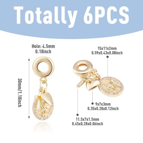 Image of 6Pcs Cubic Zirconia Cross Heart Charms for Crafts