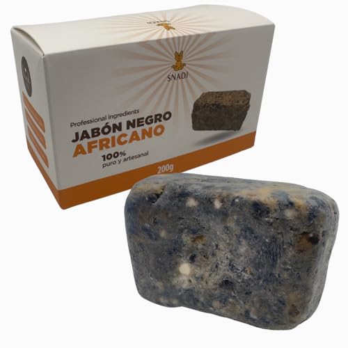 Snadi - Savon Noir Africain Bio 200g | Artisanal et Végan | Améliore la Peau et les Cheveux | Propriétés Antibactériennes et Exfoliantes | Découpé et...