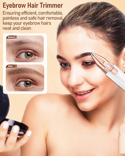 Eyebrow Trimmer & Facial Hair Removal for Women: 2-in-1 Rechargeable Face Shaver with LED Light, Painless Electric Razor for Eyebrows, Upper Lip, Chin & Peach Fuzz, Portable Hair Removal Device - Image 2
