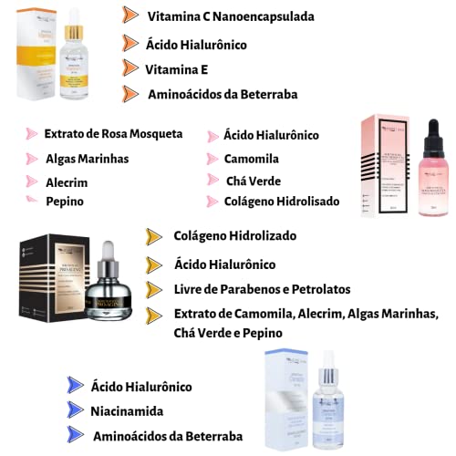 Kit Sérum Facial Max Love Tratamento Skincare Rosa Mosqueta + Vitamina C + Clareador + Pro Aging