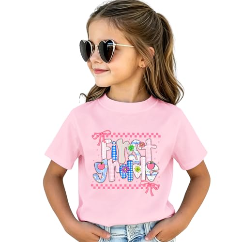 MULOIUDZ Bow First Day of School Shirt for Kid Toddler Girls Kindergarten 1st 2nd Grade T-Shirts Back to School Tees Tops(Pink-1st Grade 6-7Y)