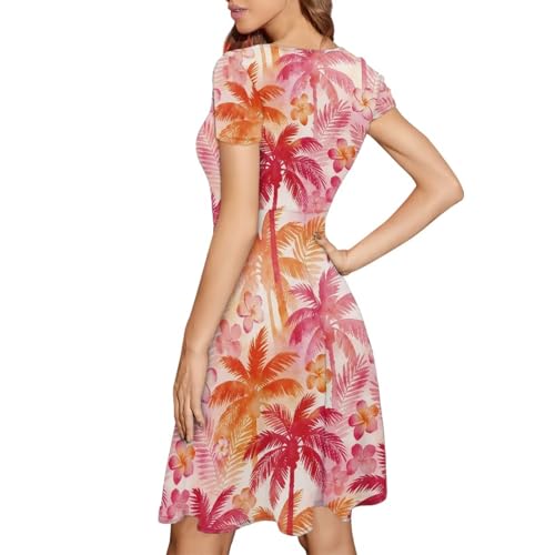 Image of HUGS IDEA Womens Puffy Swing Midi Dress Round Neck Short Sleeve Party A-Line Dresses