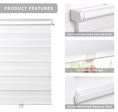 Lazblinds No Tools No Drill Cordless Polyester Dual Layer Zebra Roller Blinds, Light Filtering Sheer Shades Horizontal Window Blinds For Windows Size 35'' W X 72'' H thumb #1