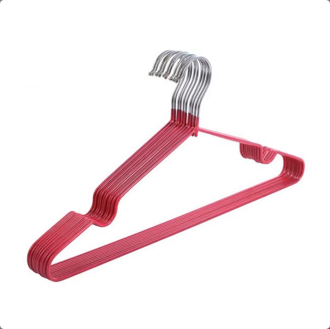 AZhause Closet Wire Coat Metal Hangers for Adults, Clothes Hanger for Cloth Non-Slip Dip Hangers, 10-Pack (Ruby Red)