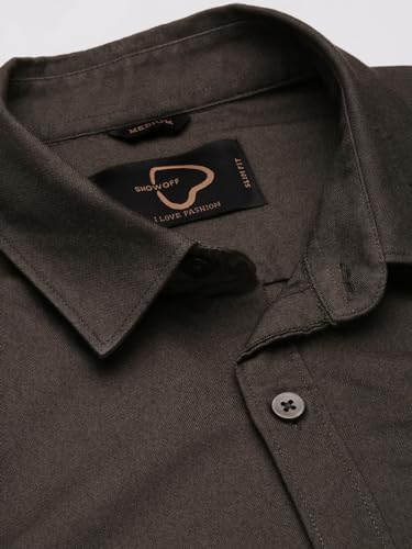 Image of SHOWOFFFF Men Solid Casual Shirt | Spread Collar Full Sleeves Cotton Shirt for Mens | Slim Fit Regular Length Shirt for Men's