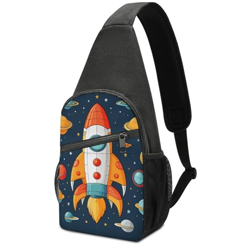 Bolso tipo sling para mujer y hombre con diseño de nave espacial miniatura 1