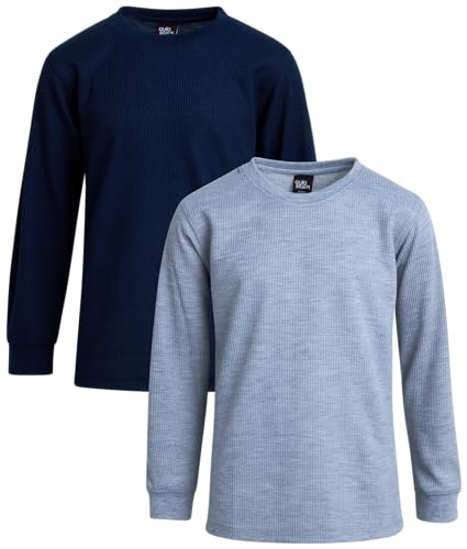Quad Seven Boys Long Sleeve Shirts - 2 Pack Thermal Waffle Knit Crew Neck Youth Kids Boys Thermal Shirts (Sizes: 8-18)
